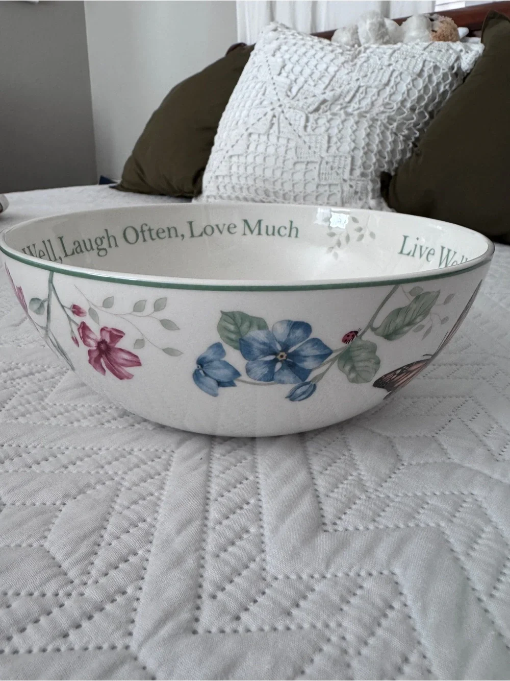 Lenox Butterfly Meadow Sentiment Serving Bowl “Live Well Laugh Often Love Much”
